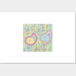 Lime Pastel Paisley Posters and Art